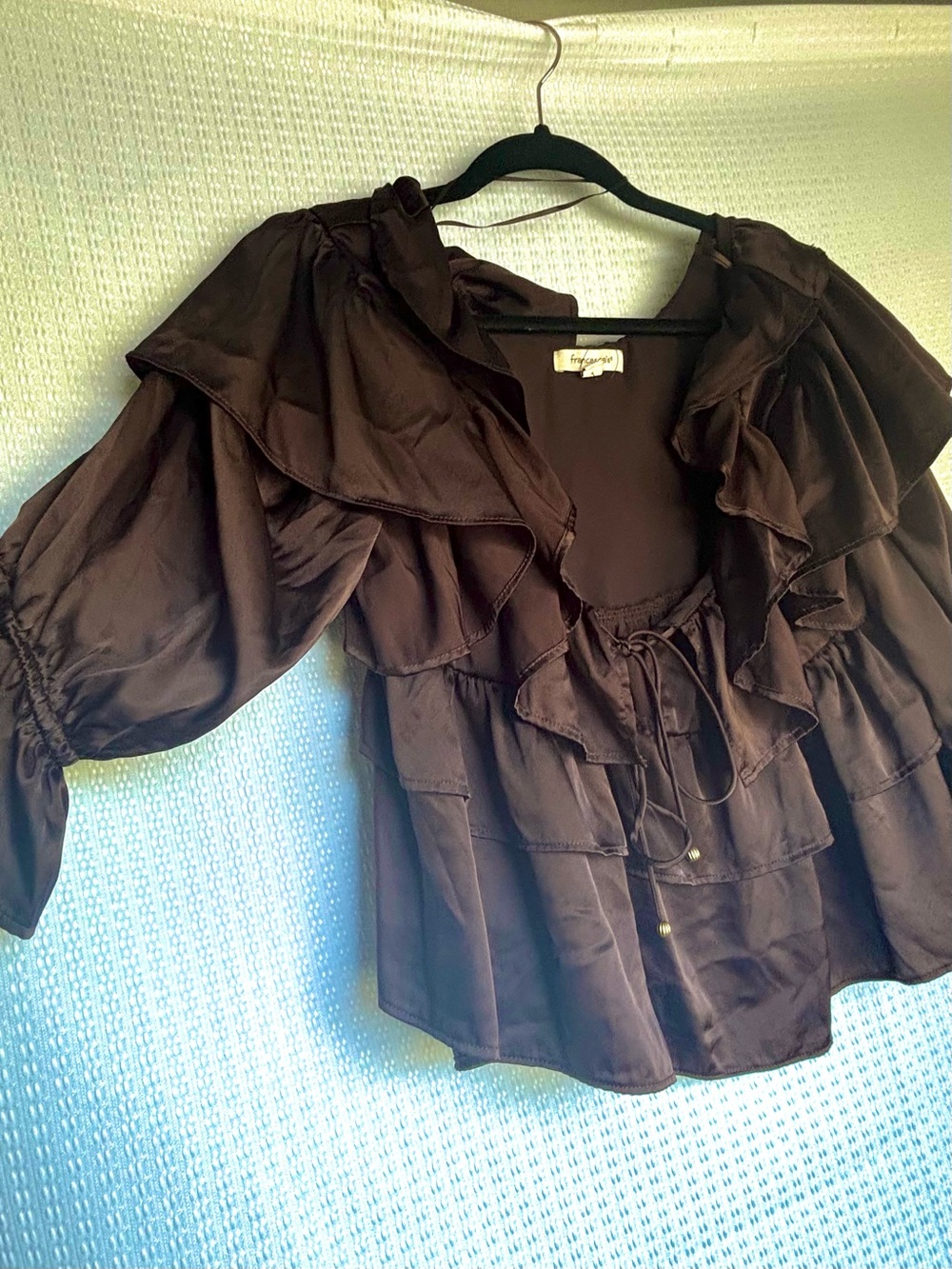 Francesca's Collections Chocolate Brown Ruffled Peasant Blouse